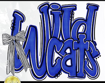 Maskotka Wildcats PNG, królewsko niebiesko-czarno-biały szkolny duch sportowy (pobieranie cyfrowe)