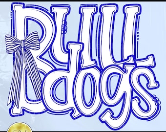 Bulldogs, Royal Blue White PNG, Cheer Competition Trendy Preppy Unique Bow Design (Digital Download)