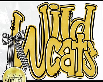 Wildcats Mascot PNG, Yellow Black Spirit Design (Digital Download)