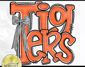 Tigers School Spirit PNG, Mascot Cheer Competition Bow Design (Digital Download)