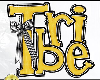 Tribe School Spirit Mascot Yellow Gold Black White PNG, Cheer Competition Trendy Preppy Unique Bow Design (Digital Download)