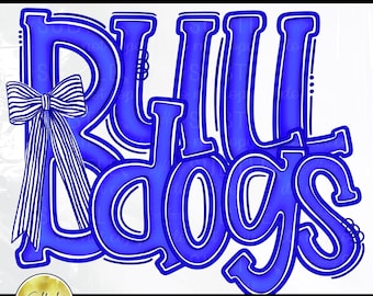Bulldogs Royal Blue Blue White PNG, Cheer Competition Trendy Preppy Unique Bow Design (Digital Download)
