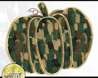 Camo Pumpkin PNG, Trendy Preppy Glitter Fall Digital Design (Digital Download)
