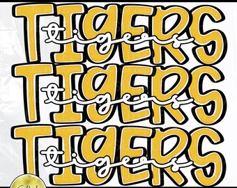Tigers Stacked Yellow PNG, Trendy Bestseller Popular Spirit Team Mascot Design (Digital Download)