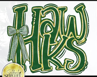Hawks PNG, Green Gold Glitter Mascot Design (Digital Download)