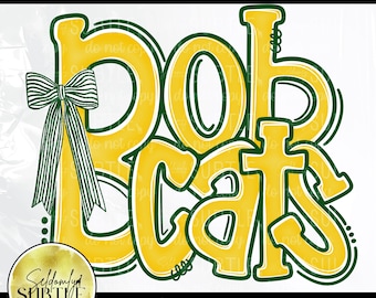 Bobcats Green and Yellow PNG, maskotka drużyny szkolnej (pobranie cyfrowe)