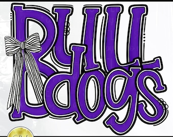 Buldogi fioletowo-czarno-białe PNG, konkurs cheerleaderek, modny, elegancki, unikalny wzór kokardy (pobieranie cyfrowe)
