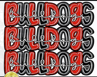 Bulldogs Stacked Red and Black Preppy PNG, Trendy Bestseller Popular Spirit Team Mascot Design (Digital Download)