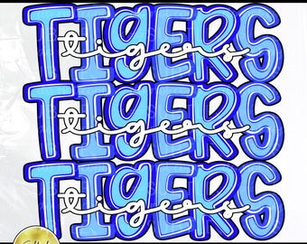 Tigers Stacked Blue PNG, Trendy Bestseller Popular Spirit Team Mascot Design (Digital Download)
