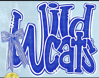 Wildcats Mascot PNG, Royal Blue White School Spirit Sports Design (Digital Download)