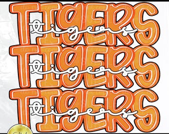 Tigers Stacked Orange PNG, Trendy Bestseller Popular Spirit Team Mascot Design (Digital Download)