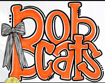 Bobcats Orange Black and White PNG, School Spirit Team Mascot (Digital Download)