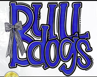 Bulldogs Blue Black White PNG, Cheer Competition Trendy Preppy Unique Bow Design (Digital Download)