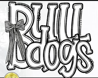 Bulldogs, PNG en blanco y negro, diseño de lazo único y moderno para competición de porristas (descarga digital)