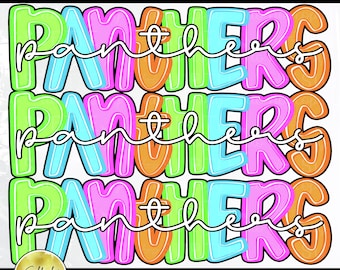 Panthers Stacked Bright Neon Preppy PNG, Trendy Bestseller Popular Spirit Team Mascot Design (Digital Download)