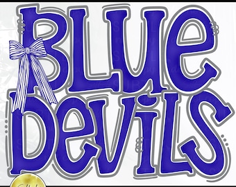 Blue Devils avy Blue Silver White White PNG, School Spirit Team Mascot Design (Digital Download)
