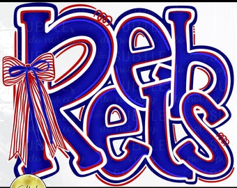 Rebels Navy Blue Red White PNG, School Spirit Team Preppy Bow Mascot Design (Digital Download)