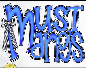 Mustangs Blue Black White PNG, School Sports Mascot Cheer Design (Digital Download)