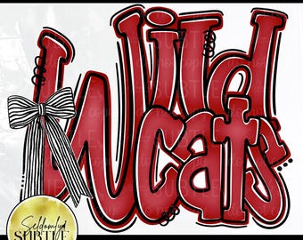 Wildcats PNG, Red Black White Spirit Design (Digital Download)