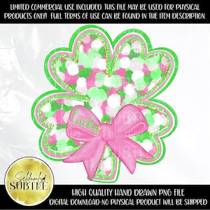 Lucky Clover Pink Green Bow St Patrick Glitter Preppy Coquette Style PNG