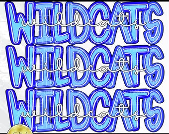 Wildcats Stacked Royal Blue Preppy PNG, Trendy Bestseller Popular Spirit Team Mascot Design (Digital Download)
