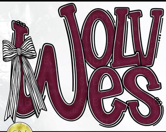 Wolves Maroon Black White PNG, Konkurs Cheerleadingu Modny, Preppy Unikalny Wzór Kokardy (Pobranie Cyfrowe)