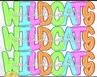 Wildcats Stacked Bright Neon Preppy PNG, Trendy Bestseller Popular Spirit Team Mascot Design (Digital Download)