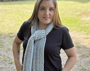 Gorgeous Open Weave Light Gray Hand Knit Scarf