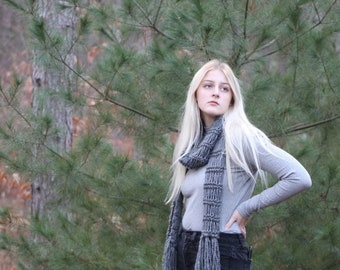 Gorgeous Mystic Gray Long Hand Knit Scarf