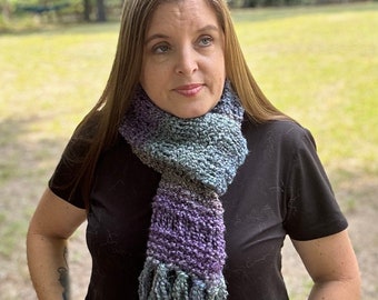 Gorgeous Color Waves (Blue, Green and Purple) Long Hand Knit Scarf