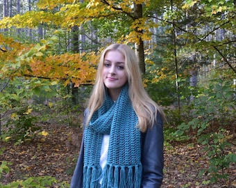 Gorgeous Dark Teal Green Hand Knit Scarf