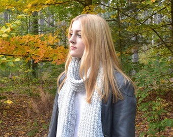 Gorgeous Light Grey Hand Knit Scarf