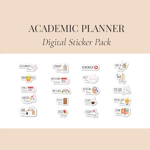 Paquete de pegatinas para planificador académico: 20 pegatinas digitales para estudiar en Goodnotes e iPad (descarga en formato PNG)
