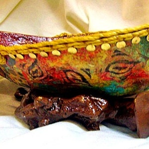 Colorful Decoupaged Gourd Bowl