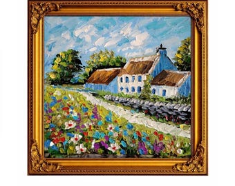 Painting Ireland Original Art oil Landscape Impasto Textured Palette Knife Artwork in Irish Cottage