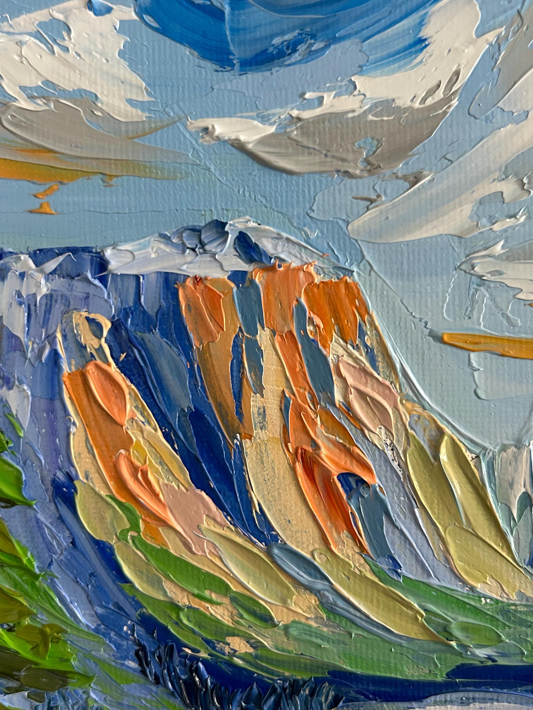 Impasto Mountain Lake Oil Painting Original Textured Landscape Palette ...