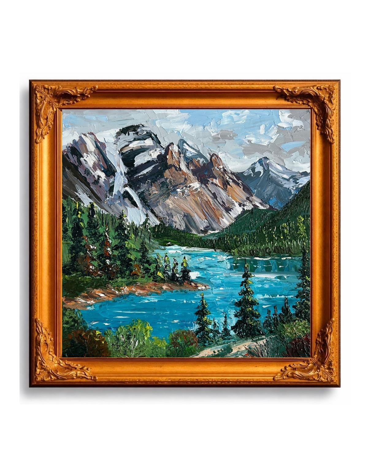 Oil Painting Mountain Lake. Original Landscape Nature Mountains River ...