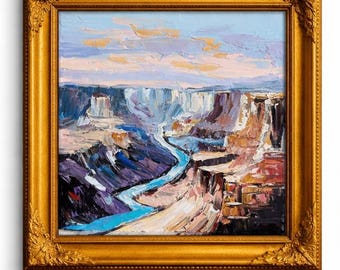 Grand Canyon Original Oil Painting, Impasto Landscape, Arizona Wall Art, Palette Knife Southwestern Decor