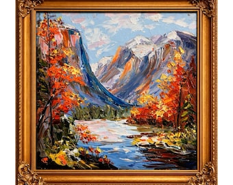 Yosemite National Park Painting Oil Original Impasto Mountain Landscape Palette Knife Art. Wall Decor Abstract