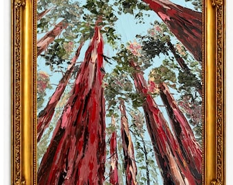 Sequoia National Park Oil Painting, Giant Sequoia Trees, Original Impasto Art