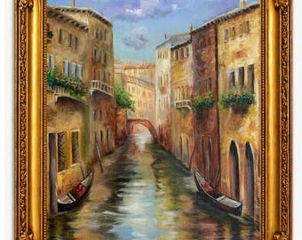Venice Cityscape Oil Painting on Canvas: Italian Landscape Art original wall decor