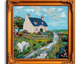 Painting Ireland Original Art oil Landscape Impasto Textured Palette Knife Artwork Cottage