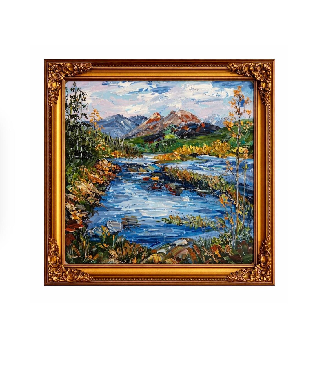 Mountain River Oil Painting Original Impasto Landscape Palette Knife ...