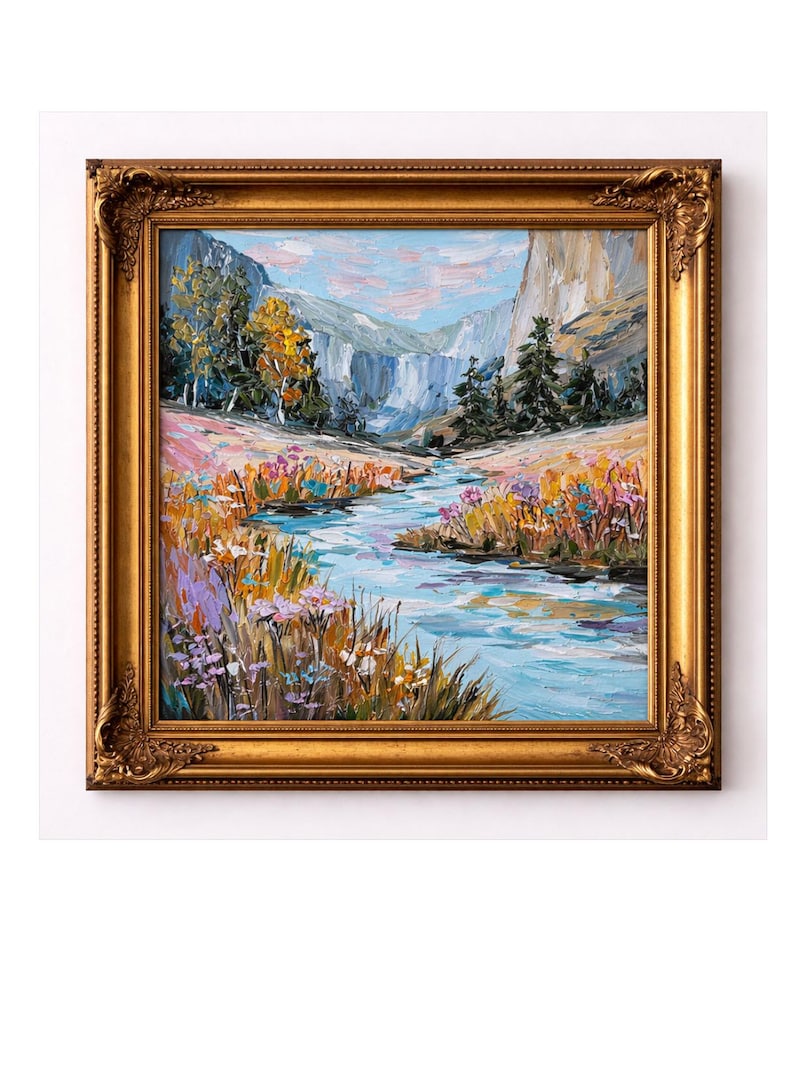 Mountain River Art Original Oil Landscape Painting 8x8 Small Textured ...
