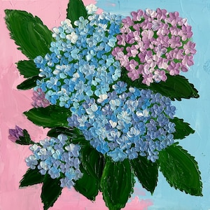 Pintura Hortensia Originalmente arte empastado Pintura Pequeña Pintura Regalos para ella 8x8 pulgadas