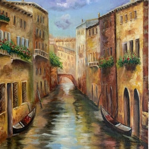 Venice Cityscape Handmade Original Oil Painting on Canvas Italian Art Landscape Wall Art Decor 20x16 in