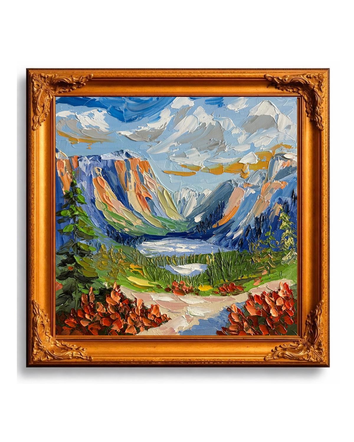 Impasto Mountain Lake Oil Painting Original Textured Landscape