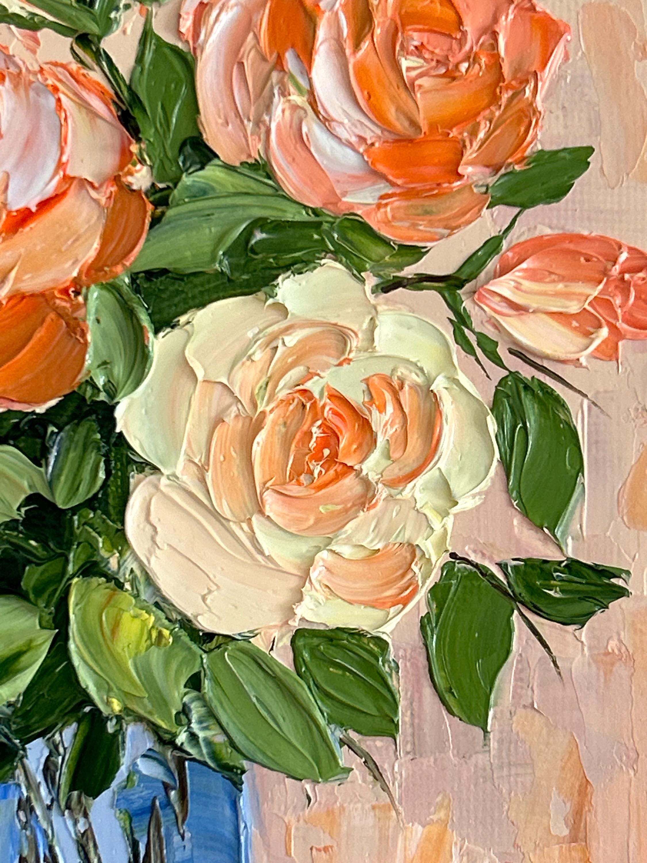 Small Pink Roses Oil Painting: Impasto Floral Art Palette Knife - Etsy