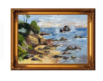 Laguna Beach Oil Painting, Original Coastal Landscape,Textured Impasto Wall Art