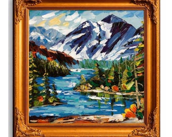 Original Oil Painting of Mountain Landscape – Mountains, Forest, and Lake Inspired by Colorado Nature 8x8 inches